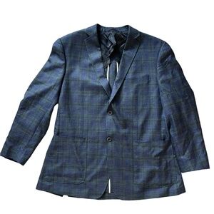 Balmain Blazer Sport Coat Jacket Loro Piana Plaid‎ Men's 54 Blue SLIM Silk Wool✅